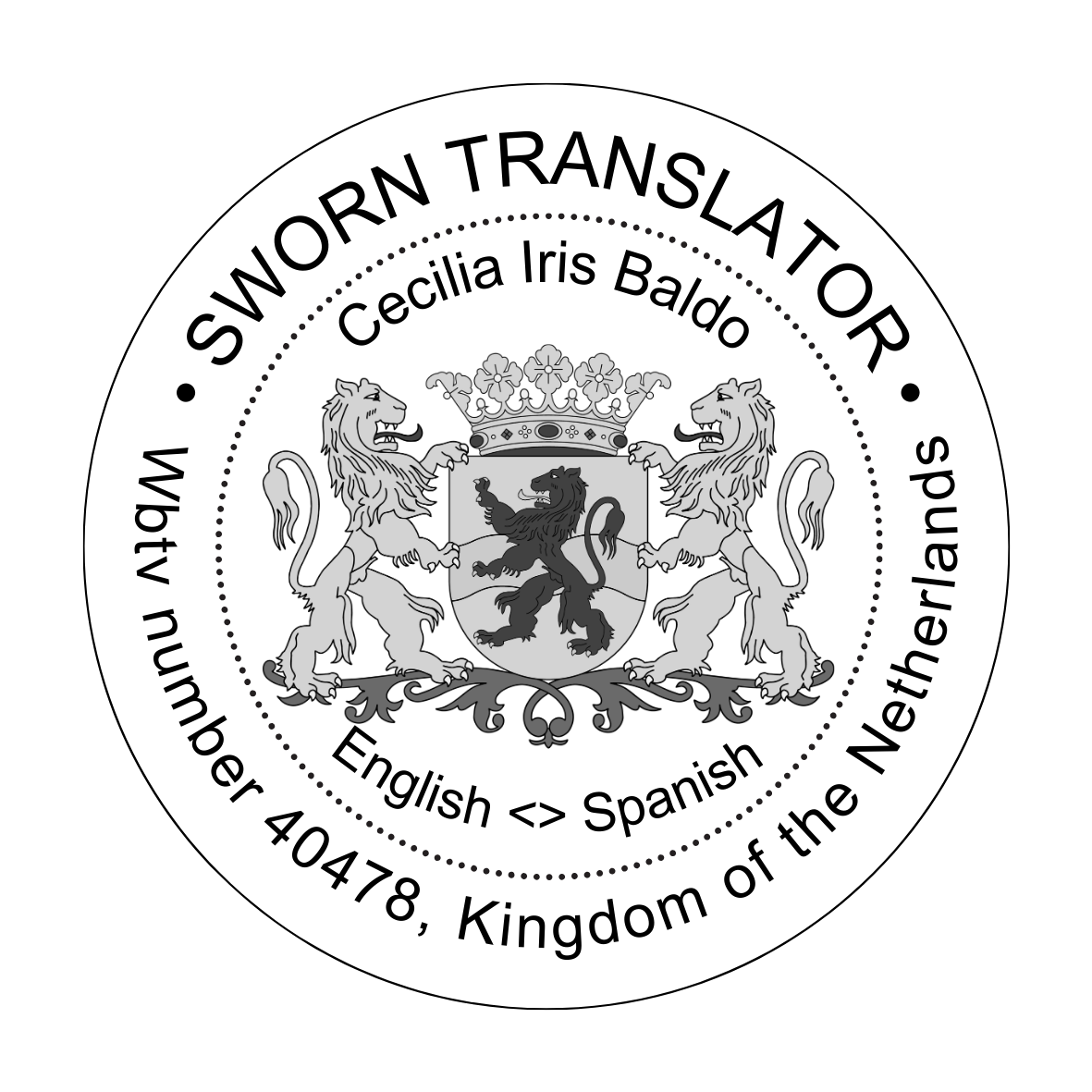 Official stamp of sworn translator in Netherlands